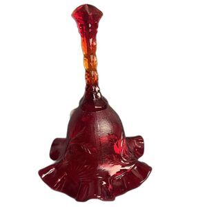 Vintage Fenton Country Cranberry Ruffled Glass Bell with Amberina Handle
